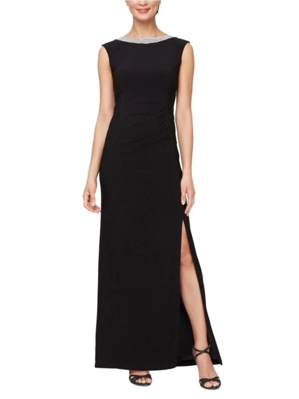 Alex Evenings Black‎ Embellished Neck Gown Dress Sleeveless Size 6 Black NWOT